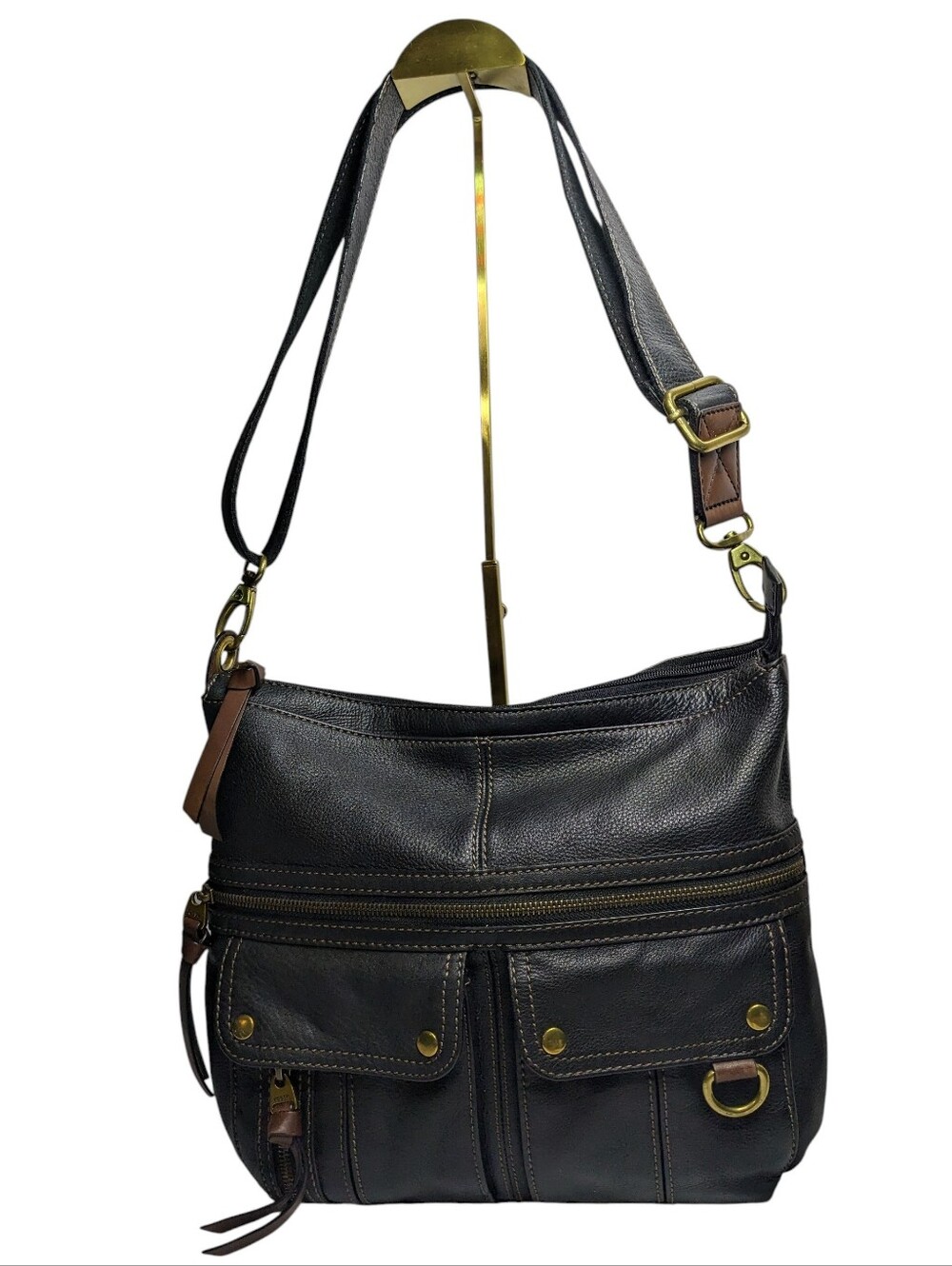 Fossil Morgan Traveler Crossbody Hybrid Messenger Bag, Espresso Pebbled Leather